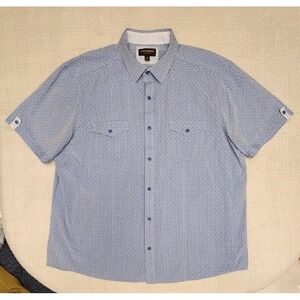 Johnston & Murphy Shirt 2XL Blue Stripe Short Sleeve Button‎ Down Raised Feel